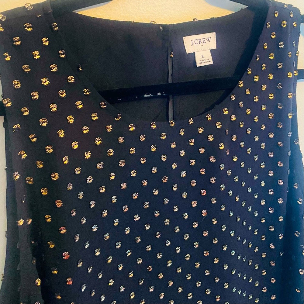 J Crew | Sleeveless Metallic Polka Dot Shell | Size L
